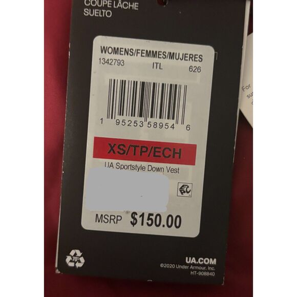 Women's Under Armour Sportstyle Down Vest, Size XS-NWT! - Picture 8 of 9